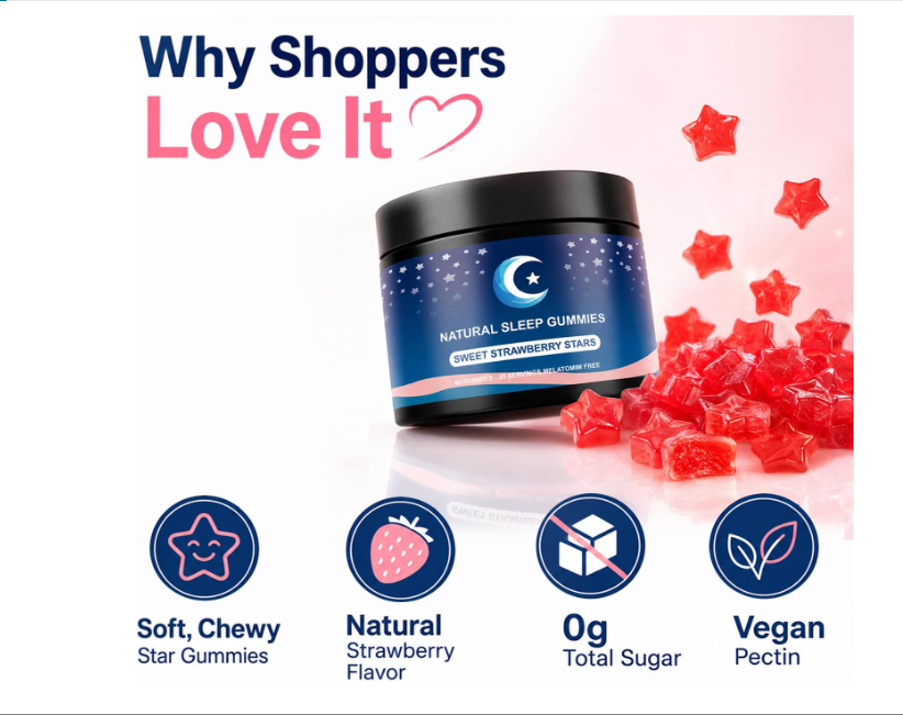 Natural Sleep Gummies – Melatonin-Free Strawberry Relaxation Support, 60 Ct