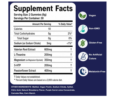 Natural Sleep Gummies – Melatonin-Free Strawberry Relaxation Support, 60 Ct