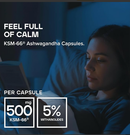 Ashwagandha KSM-66 Capsules – Stress & Relaxation Support, 60/120 Count